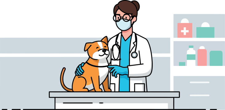 Female Veterinarian Examining Dog in Vet Clinic