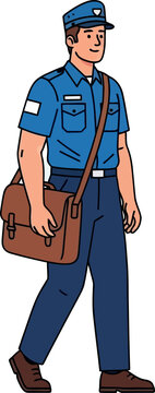 Postman walking with mail bag illustration