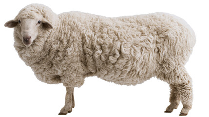Fluffy white sheep with thick wool standing profile view © Andrei