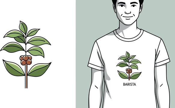 Barista T-shirt Mockup with Coffee Plant Illustration