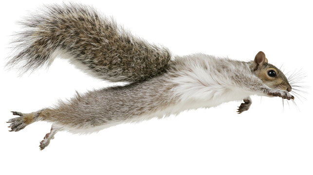 Grey squirrel mid-air jump motion