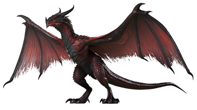 Red dragon with large wings spread wide