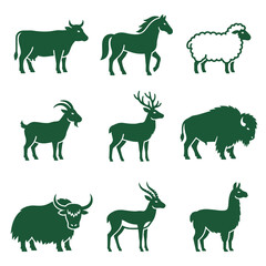 Obraz premium Herbivore mammal and livestock green silhouettes.