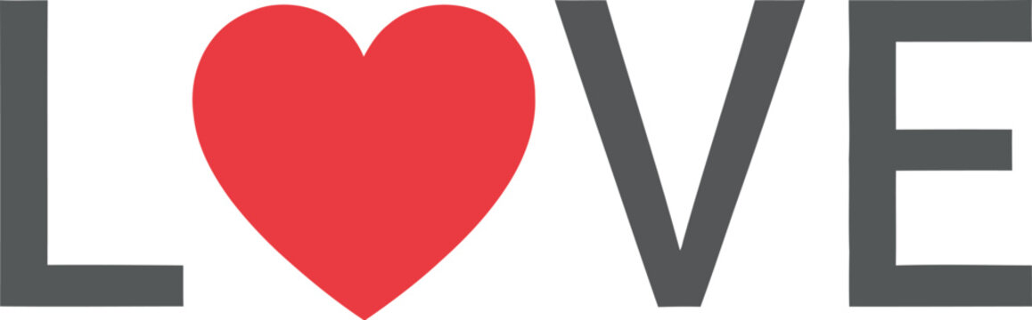 LOVE Text Design with Red Heart Symbol