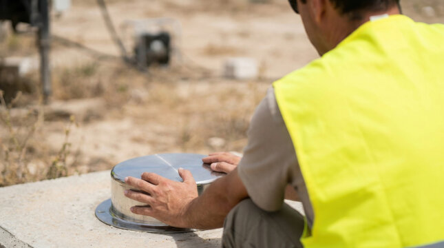 Well inspection water well groundwater aquifer recharge well cap metal cap concrete field irrigation engineer construction utility outdoor soil
