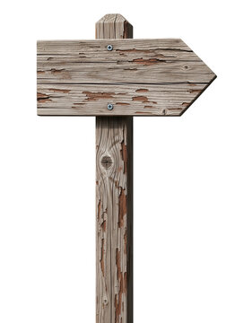 Old wooden signpost with arrow pointing right