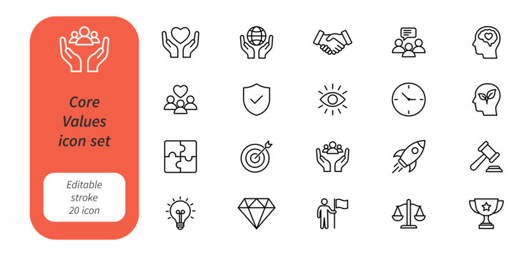 core values icon set. core values icon set business ethics culture trust mission principle line vector