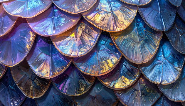 Iridescent blue and purple fish scale texture background