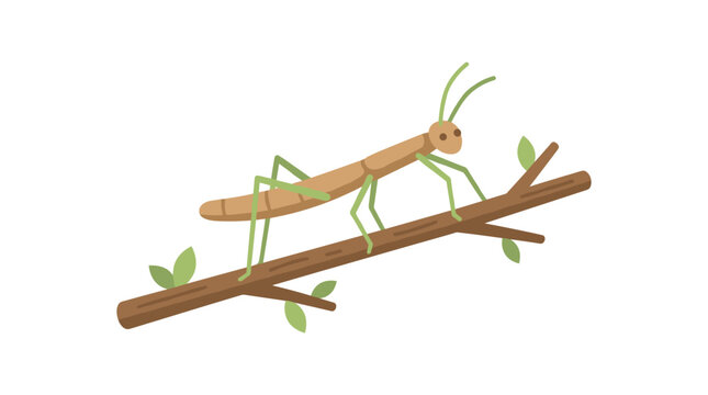 Stick Insect Standing On Twig Detailed Vector Illustration