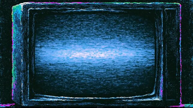 Blue electronic static on vintage television display frame.