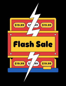 Flash sale vector graphic illustration featuring bold text typography and a sharp lightning bolt icon for modern retail marketing campaigns
