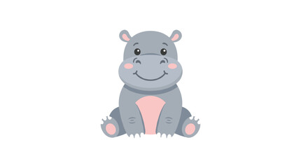 Fototapeta premium Cute Baby Hippopotamus Sitting Smiling Vector Illustration