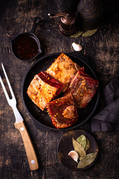 Raw unkooked lamb ribs for barbecue