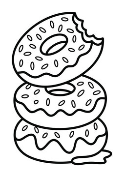 Una pila de tres deliciosas donas glaseadas con chispas para colorear