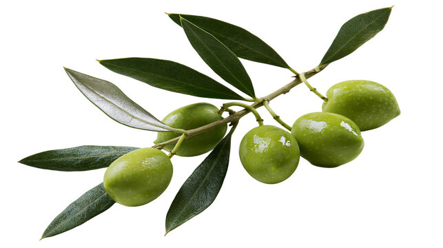 Green olives on branch with leaves