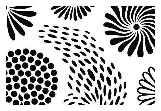 Patr&oacute;n abstracto en blanco y negro con formas geom&eacute;tricas y motivos florales