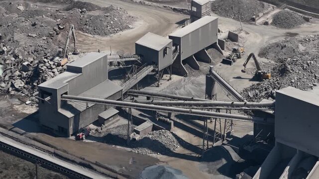 Aerial view of quarry mining and crushing plant