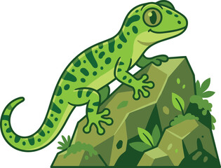 Obraz premium Green Gecko Climbing On Rock Detailed Vector Wildlife Graphic