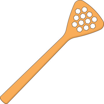 Honey Dipper Spoon with Hexagonal Holes Vector Illustration. Wooden Utensil Design Element Isolated on White Background
