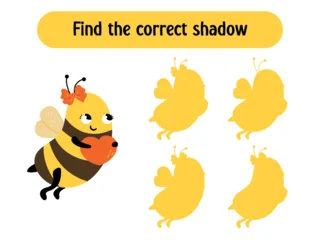 Cartoon bee with heart find the correct shadow educational game. © Helga KOV