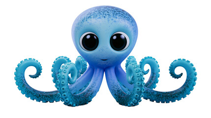 Cute blue cartoon octopus with big eyes and tentacles