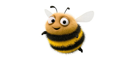Fluffy cartoon bee with big eyes and black stripes © Andrei