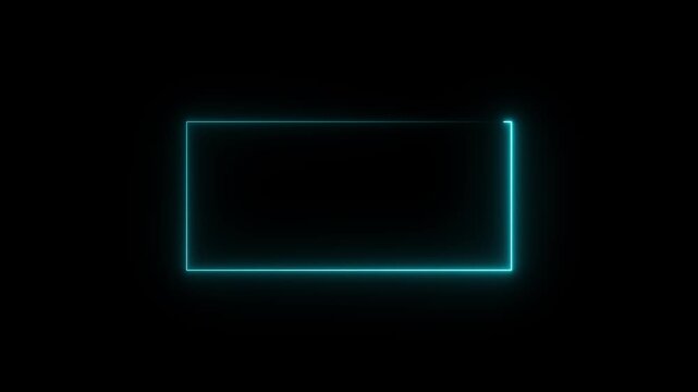 square rectangle picture frame icon animation, Glowing neon cyan color border frame display neon box with looped animation on black background.