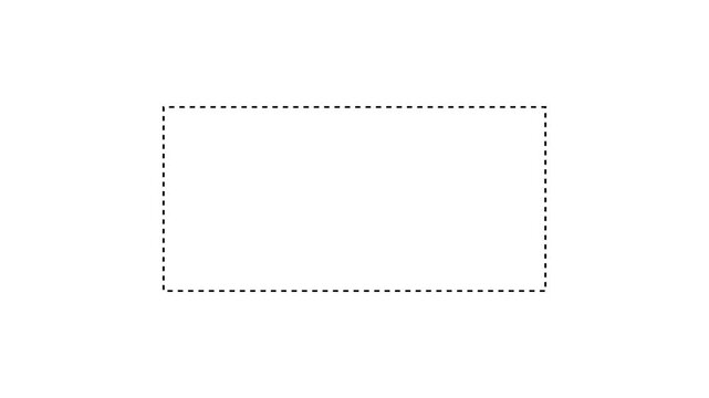 Dotted line rectangle frame animation, Animation of a dotted line path from left to right point animation on white background with alpha channel. Border path motion concept.