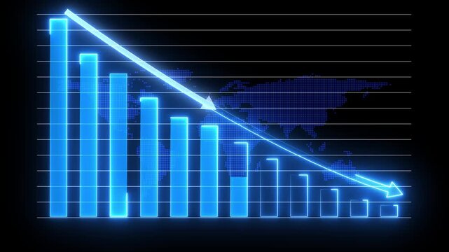 Animation showing downward blue arrow over bar graph indicating financial decline