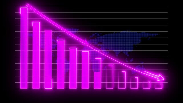 Animation showing downward pink arrow over bar graph indicating financial decline