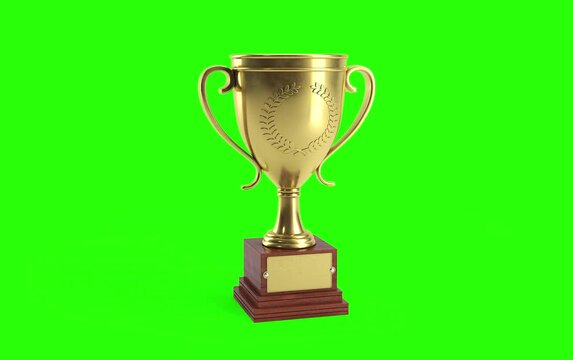Golden Trophy Cup Award on Green Screen, Winner Championship Prize Chroma Key Animation