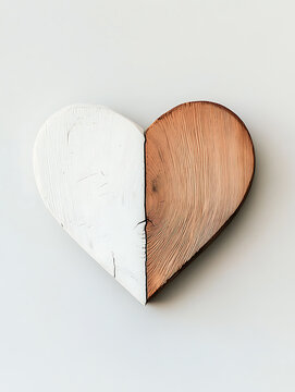 Rustic heart carving split between natural wood and white paint