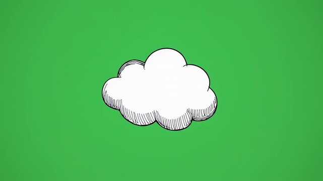 Animated white fluffy clouds drifting across a vibrant green background in a seamless loop for animation