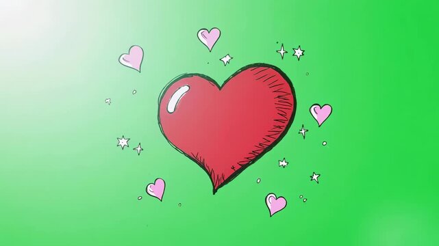 Red Heart Animation with Falling Particles in Soft Green Gradient Background