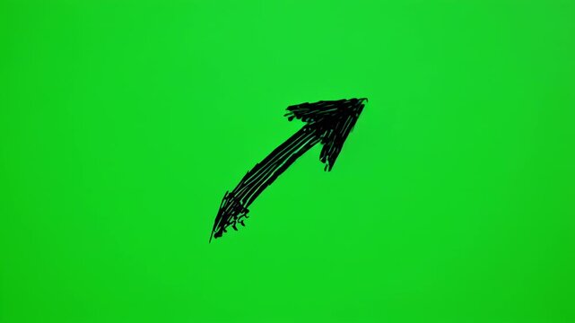 Black Arrow Animated Upward Motion Against Green Screen Background with Subtle Camera Zoom