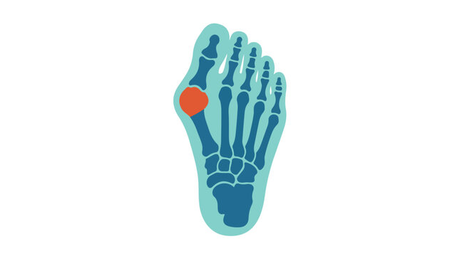 Bunion foot deformity vector illustration, hallux valgus bone anatomy diagram, medical podiatry icon showing painful joint inflammation