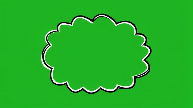 Six green cloud shape speech bubbles with white outlines on a black and green striped background