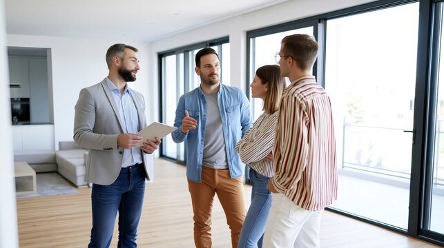 Real estate agent discussing with couple property investment