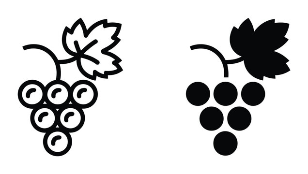 Sencillo racimo de uvas en blanco y negro para comida y vino