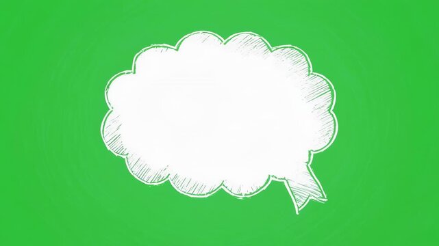Six speech bubbles on a green background with black stripes representing communication and ideas