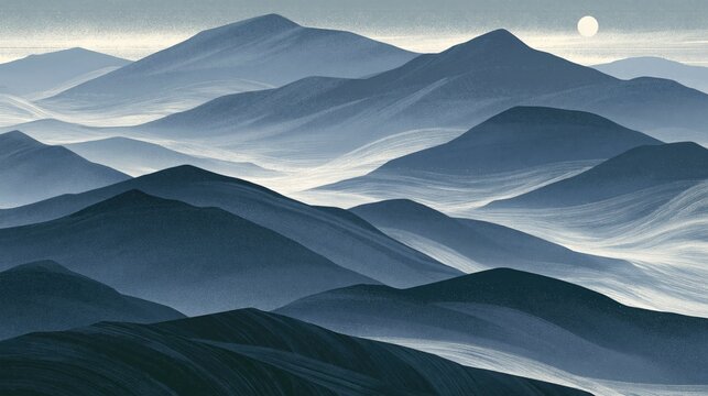 Expanding Horizon: Tranquil Minimalist Mountain Landscape with Mist and Fog