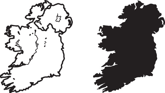 Ireland Map Vector Illustration Outline and Silhouette Set
