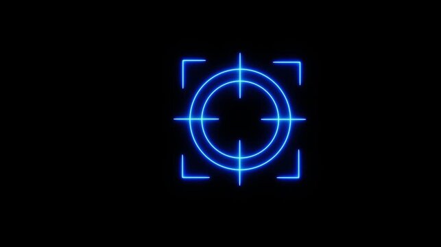 glowing target reticle moving across black background,target hud icon animation with changing position on black background,target acquisition hud animation with glowing rings