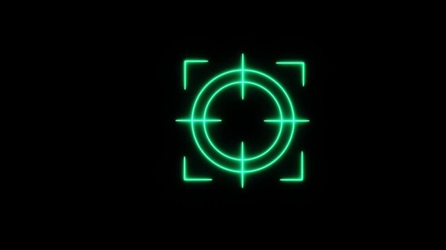 glowing target reticle moving across black background,target hud icon animation with changing position on black background,target acquisition hud animation with glowing rings