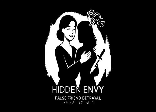 Hidden Envy Friendship Silhouette: False Friend Betrayal Vector, Jealous Loyalty Icon