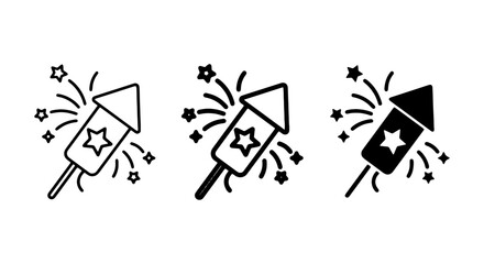 Fireworks Rocket Icons, Celebration Pyrotechnics Vector Set, Festive Event Symbols © KHAN
