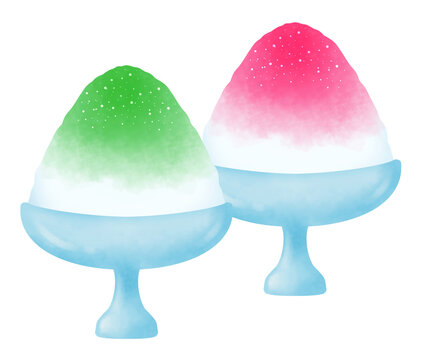 いちご味とメロン味のかき氷のイラスト