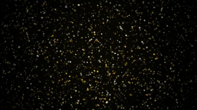 Golden Particle Swarm Floating Seamless Loop Background. Cinematic Golden Sparkles Field with Depth Parallax