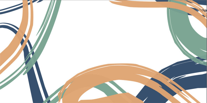 Abstract creative background with wavy brush strokes in sage green, navy blue, and peach orange on white. Modern minimalist hand-drawn design perfect for banners, cards, and web borders