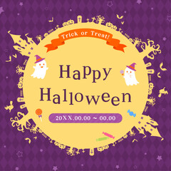 Fototapeta premium ハロウィンのシルエットの紫色テンプレート1_正方形